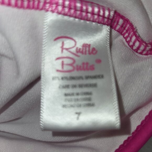 RuffleButts Girls 7 Polka Dot Rash Guard Swimsuit Set Pink & White 3887 - Picture 4 of 5